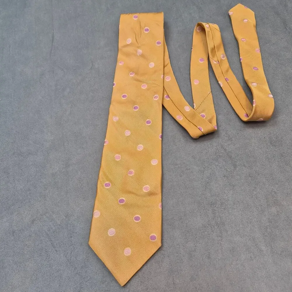 Ike Behar New York Silk Yellow & Pink Polka Dot Mens Tie 60